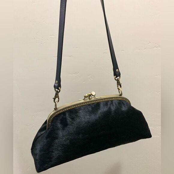 Handsewn Real Hair-on-horsehide Double Kiss-lock Clutch/Shoulder bag/Crossbody - Picture 11 of 16